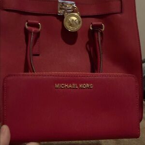 Michael Kors Cherry Red Bag and Wallet Set matching wallet. NWOT.